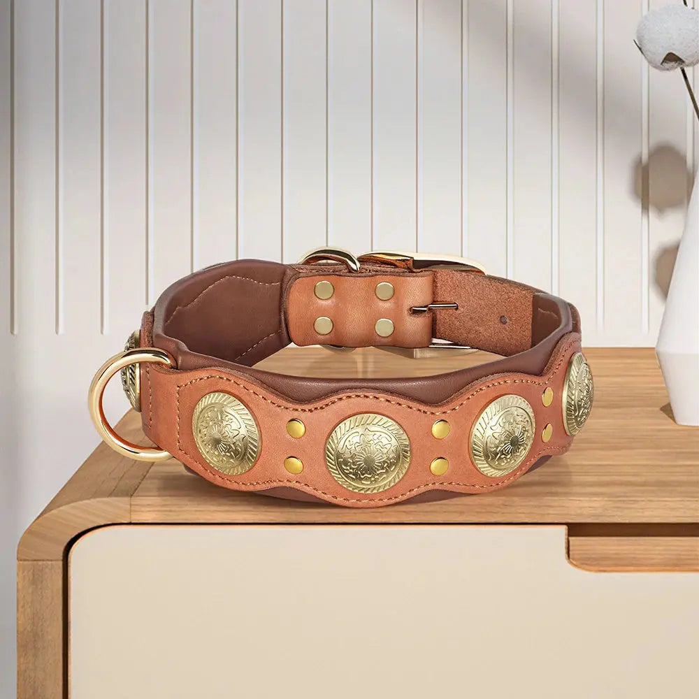 Genuine Leather Big Dog Collars tan