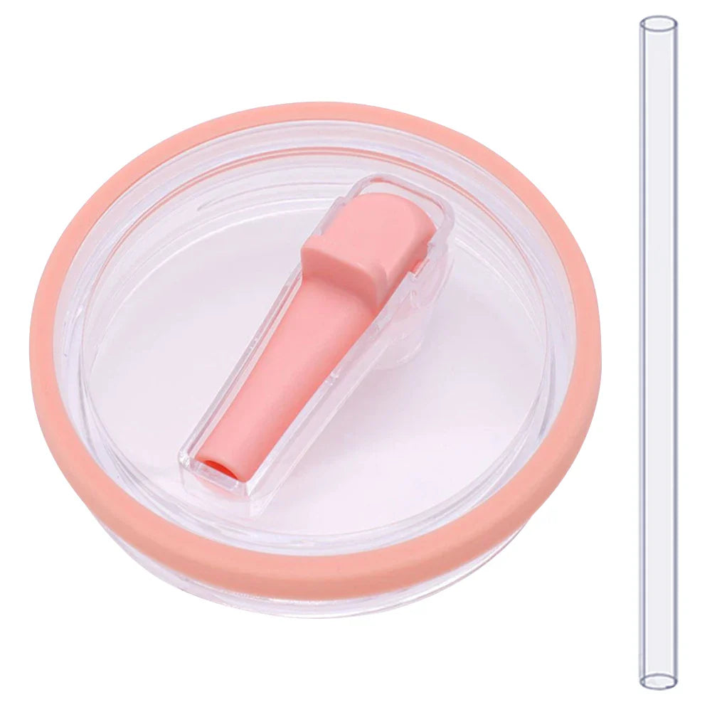 Peach flip straw lid with matching straw, reusable and spill proof 40 oz tumbler lid replacement for Stanley Quencher