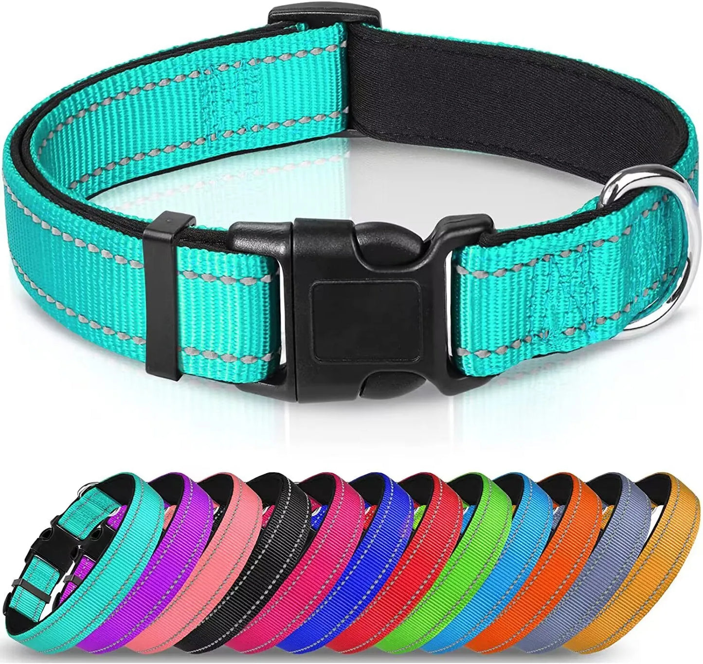 Reflective Dog Collar, Soft Neoprene Medium to Large Dogs, Neck 25-60 Centimetre turquoise
