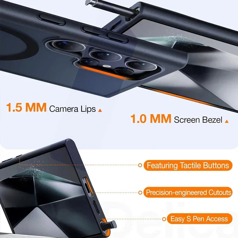 Phone case with camera lips and screen bezel details on a white background