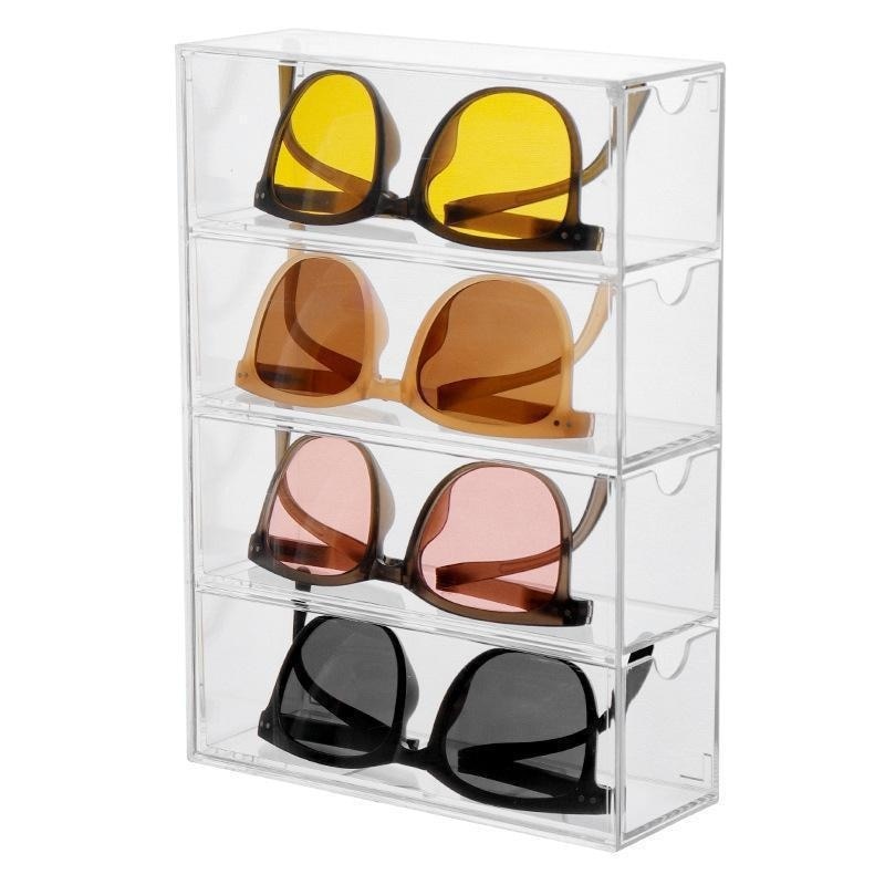 4-layer Plastic Drawer Storage Box Transparent Dustproof Sunglasses Organizer
