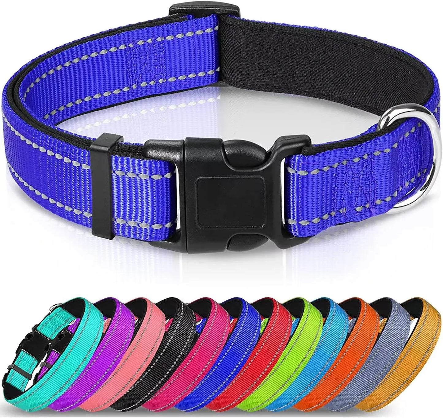 Reflective Dog Collar, Soft Neoprene Medium to Large Dogs, Neck 25-60 Centimetre royal blue