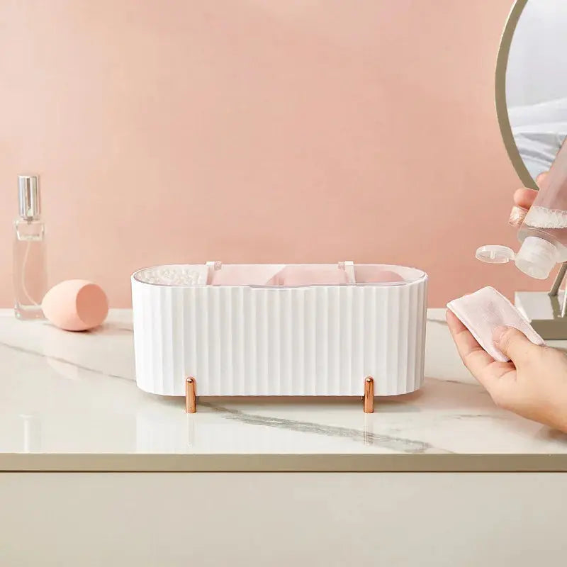 Cosmetic Storage Box With Lid white rose gold