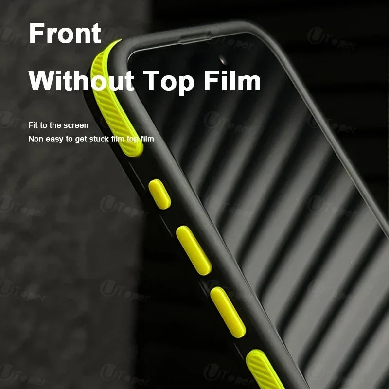 Phone case with yellow accents on a black background