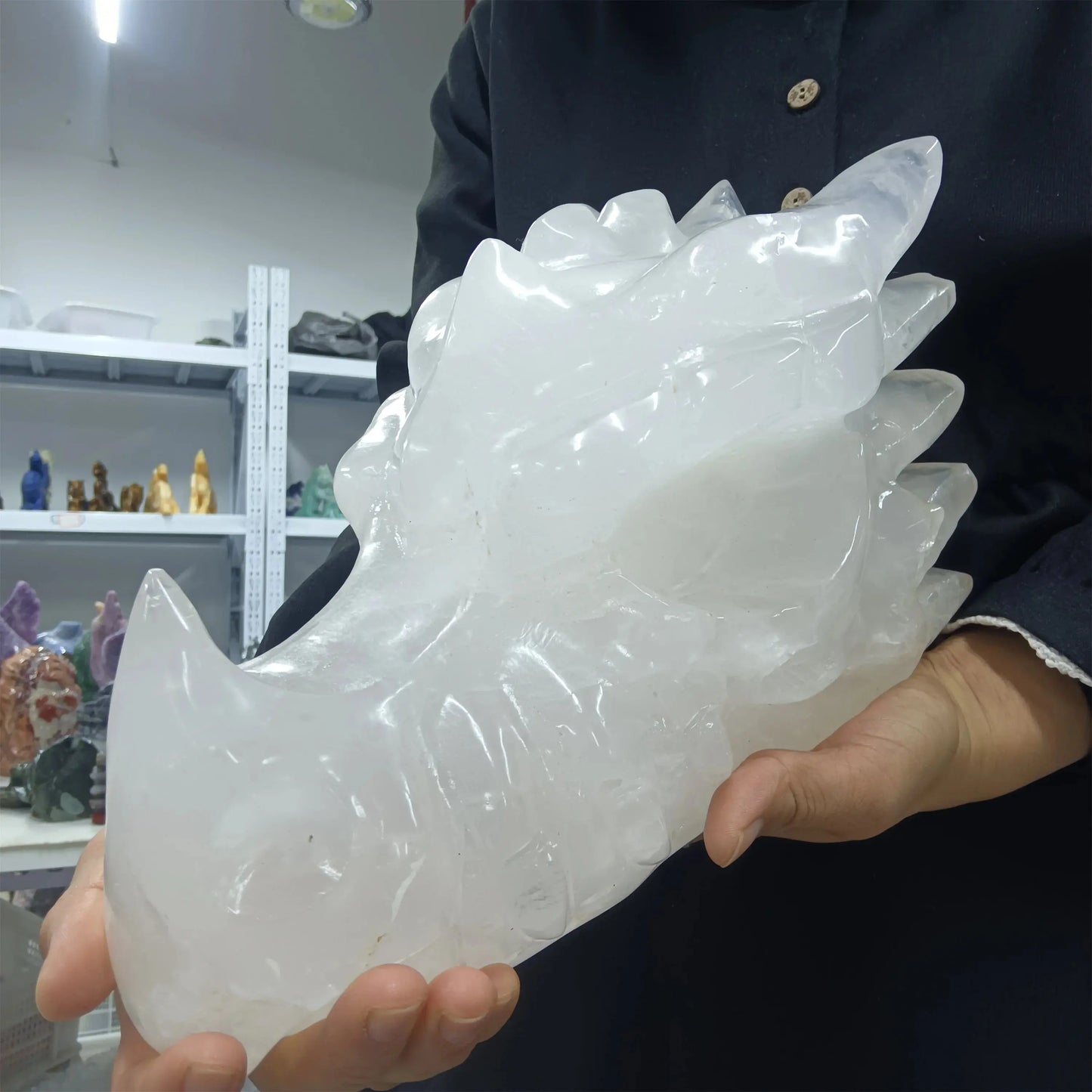 Magical Natural White Quartz Dragon Skull fung shui