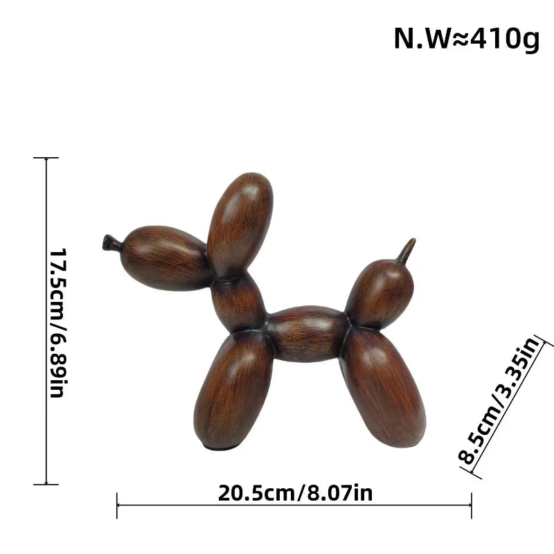 Wooden dog figurine with measurements on a white background