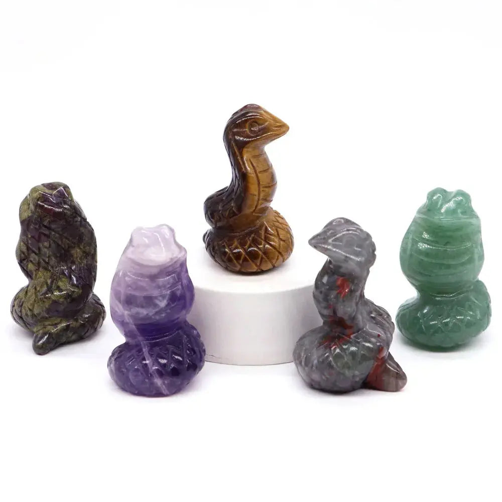 1.5" Crystal Snake Figurine Natural Stone Cobra Statue Hand Carved Gemstone Animal Sculpture Ornament Pure Ember