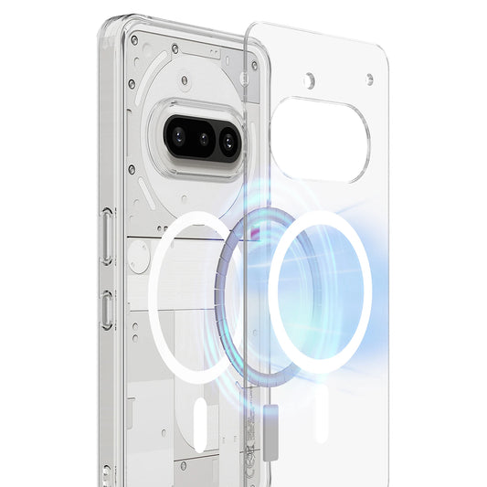 Clear phone case with camera lens and ring light on a white background