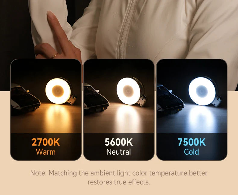 Three light bulbs with different color temperatures displayed on a beige background.