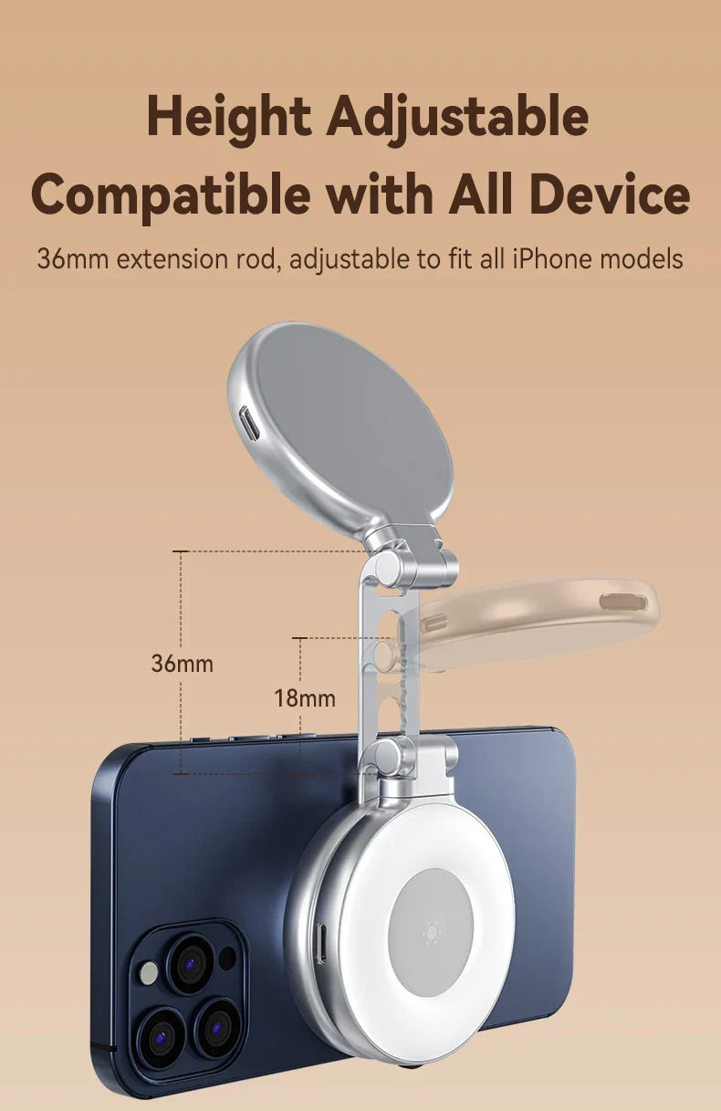 Phone stand with height-adjustable extension rod on a beige background
