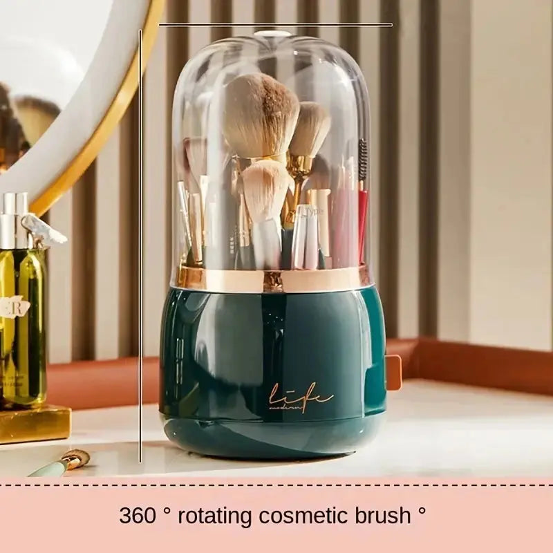 Cosmetic Rotating Brush Storage emerald green