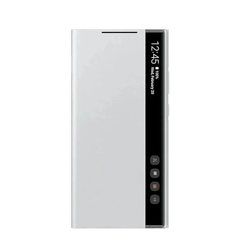 Smartphone with a reflective screen on a white background