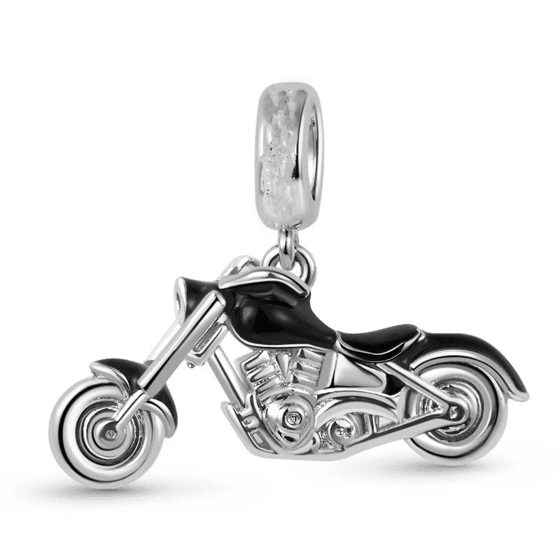 Motorcycle-shaped pendant on a white background pandora style