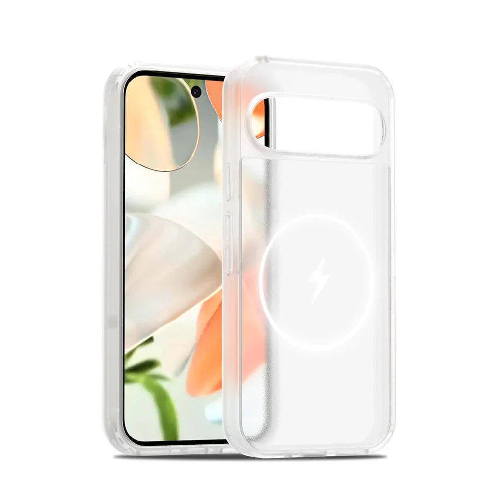 Clear phone case with a floral design on a white background