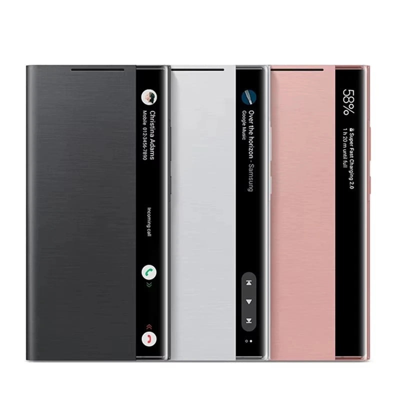 Three smartphone cases in black, silver, and rose gold on a white background