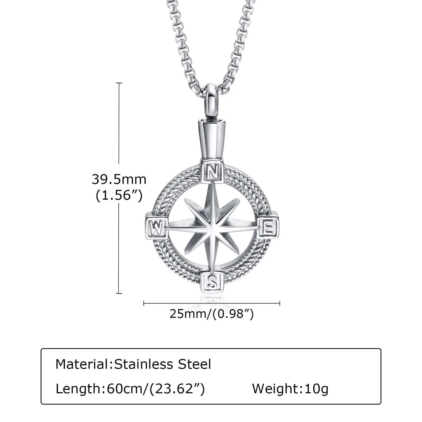 Navigation Compass Necklace, Stainless Steel Urn Cremation for Ashes