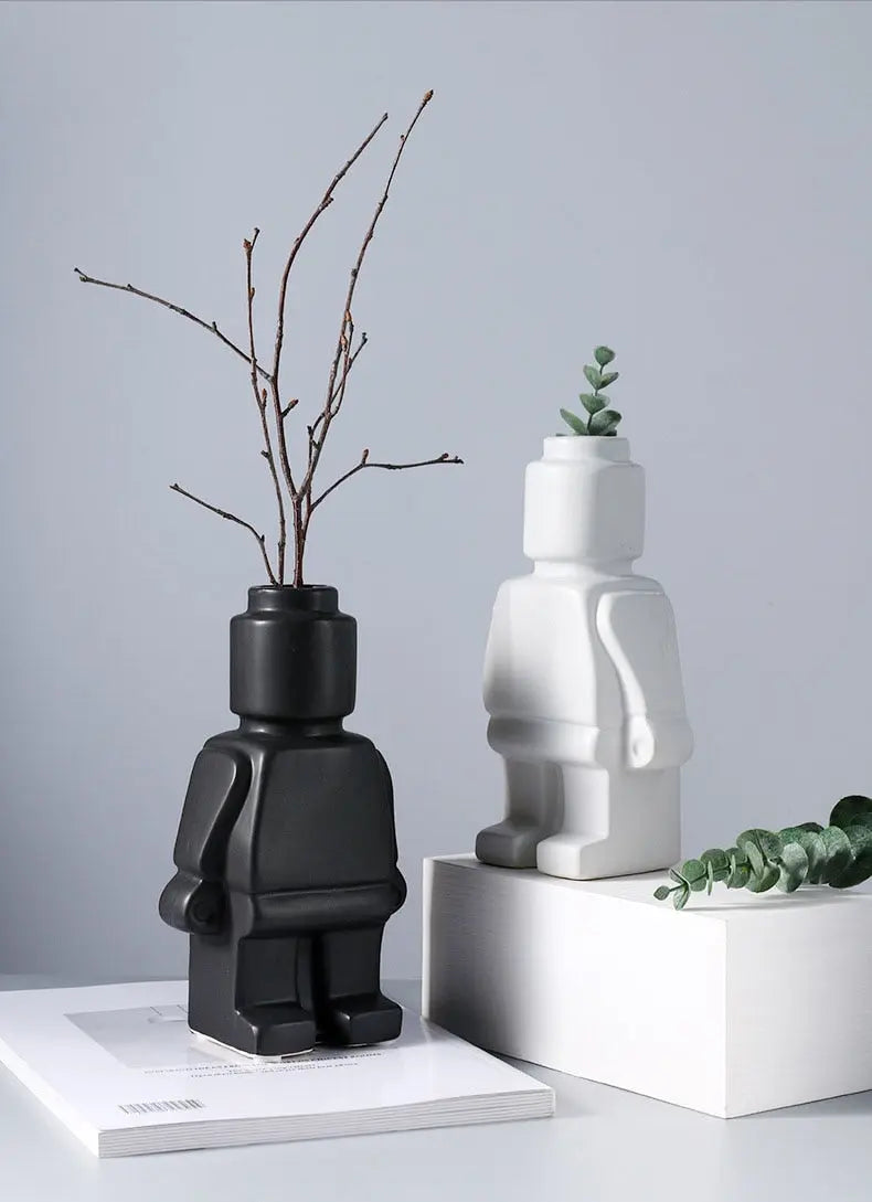 Lego Man Vase black and white