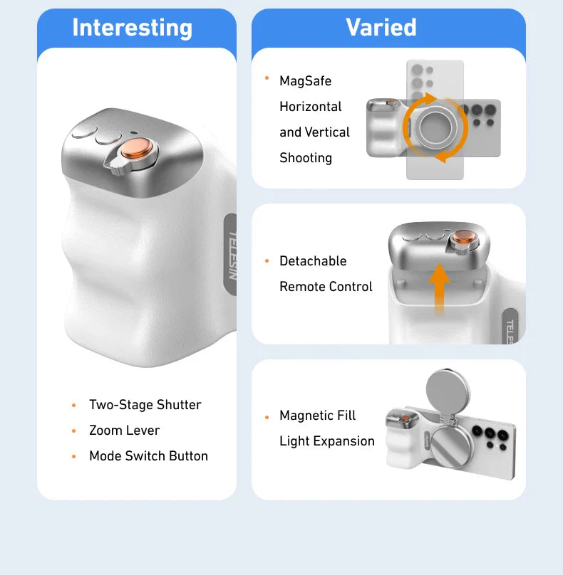 Product features with text labels on a blue background
