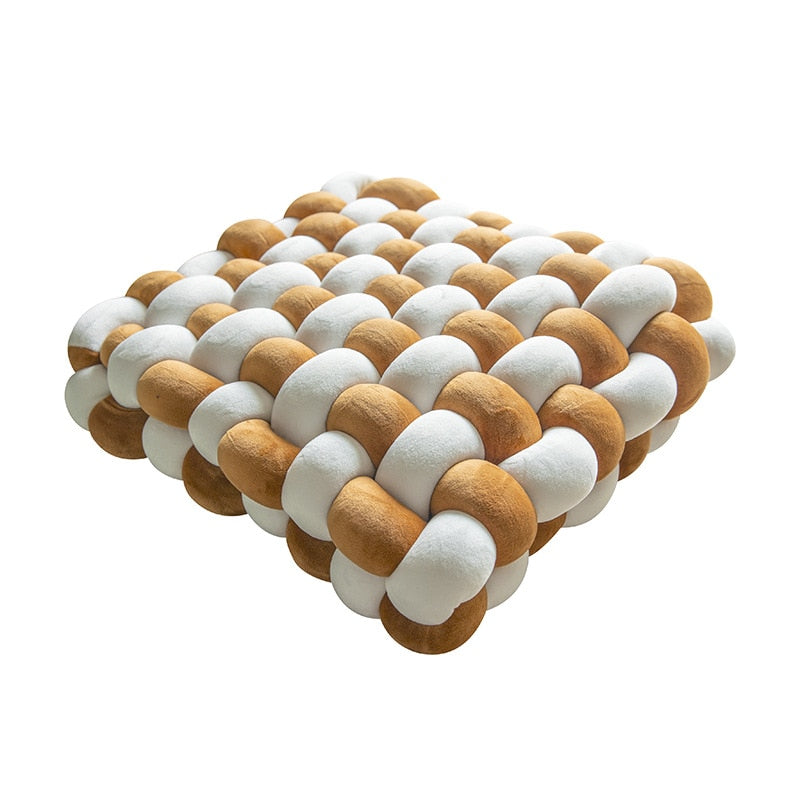 White & Caramel Soft Hand-woven Knotted Cushion