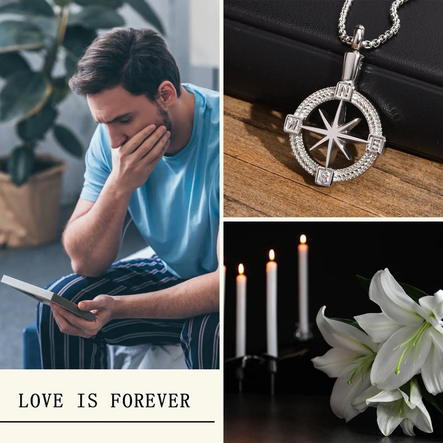 Navigation Compass Necklace, Stainless Steel Urn Cremation for Ashes