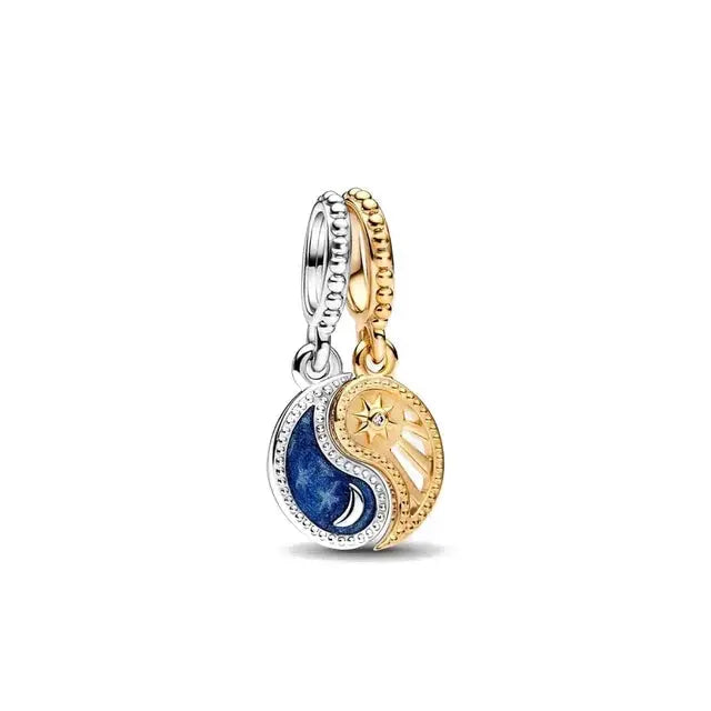 sterling silver Egyptian Pendant Dangle Charms pandora dupe gifts for her ying yang silver and gold with blue