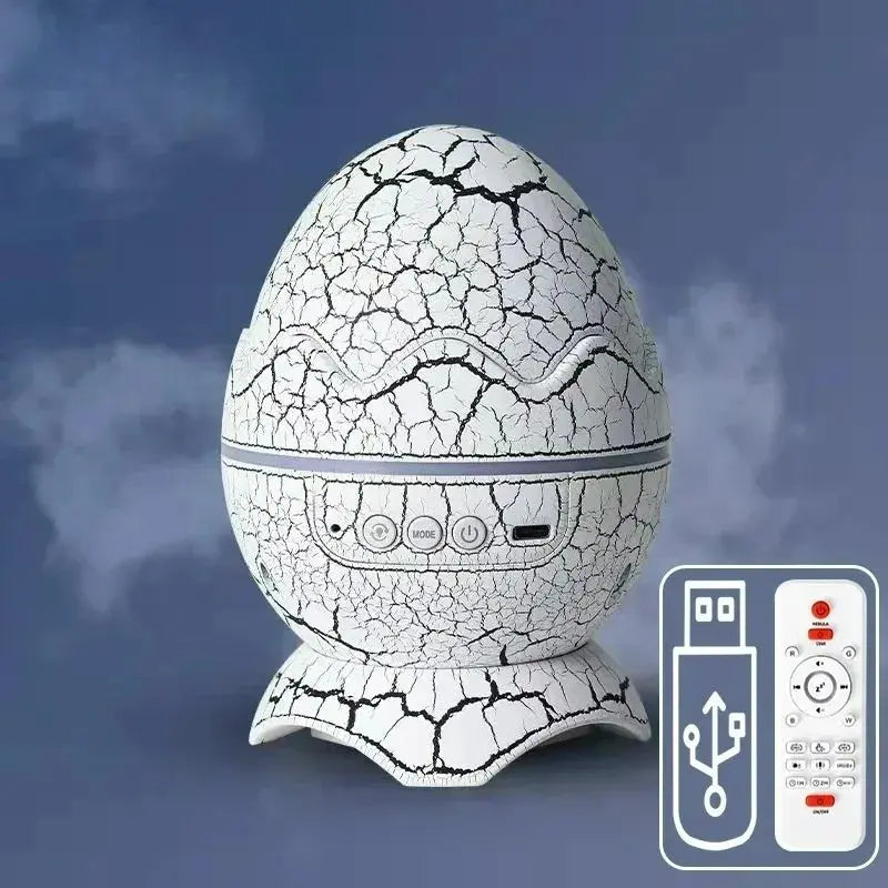 Egg-shaped device with cracked texture on a blue background