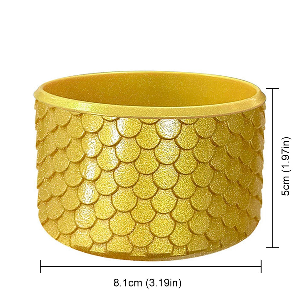 Stanley Gold bracelet with fish scale pattern and measurements on a white background