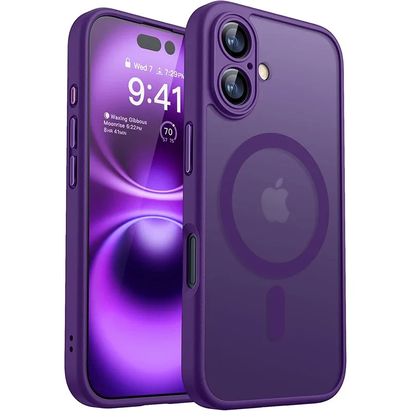 Purple phone case with Apple logo on a white background