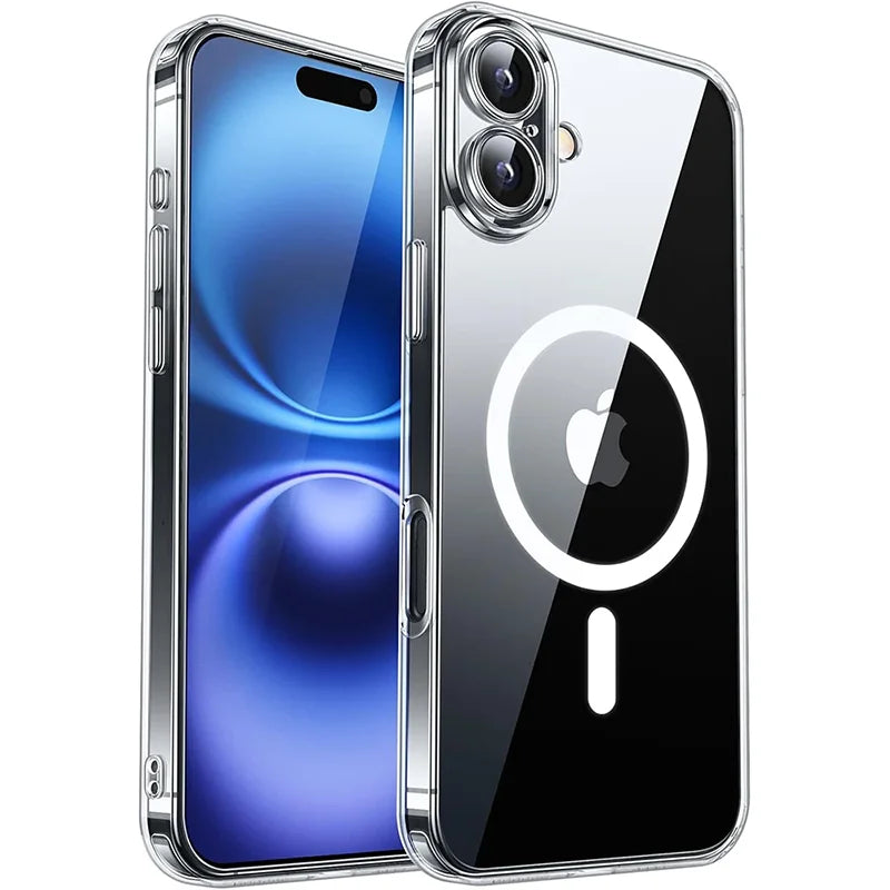 Smartphone with a reflective case on a white background