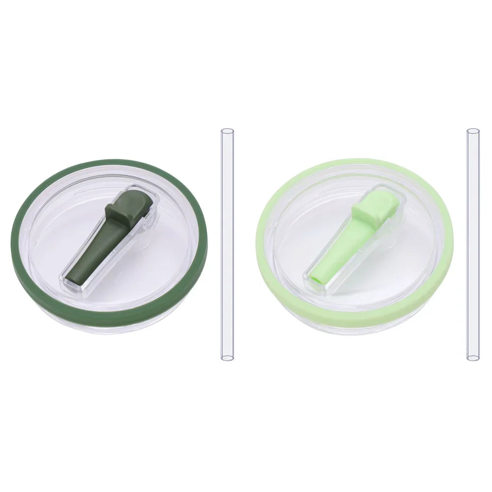 Dark green and light green flip straw lids with straws, reusable 40 oz tumbler lid replacements for Stanley Quencher