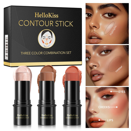 4pcs Contour Stick, Highlighter Stick, Blush Stick 4pcs Cream Contour Kit with Contour Brush, Contour, Non-greasy Pure Ember