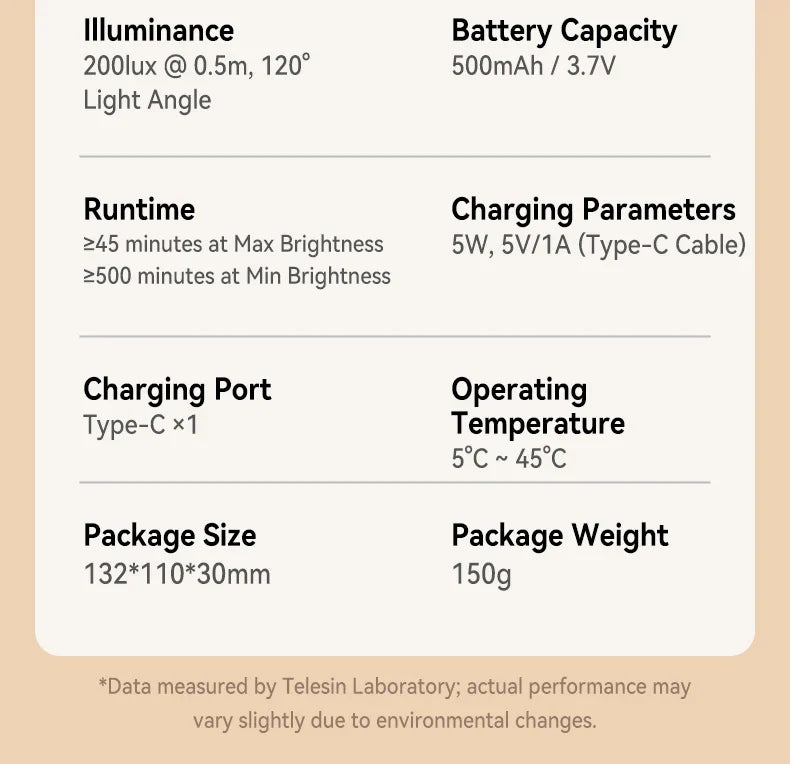 Technical specifications of a device on a beige background