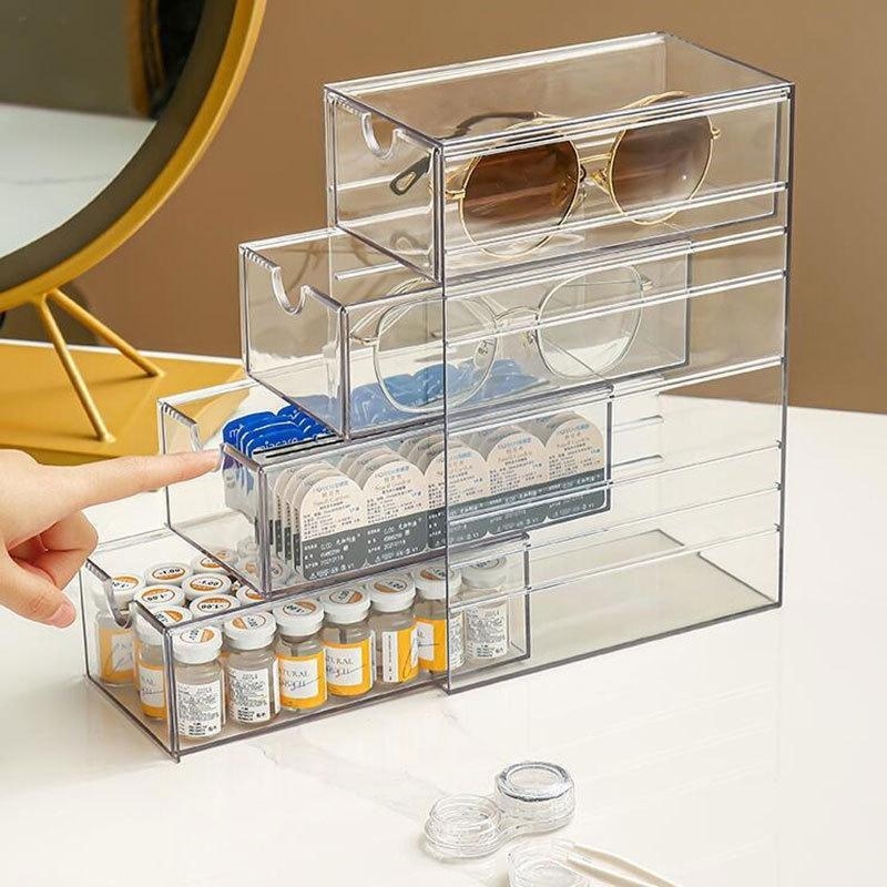 4-layer Plastic Drawer Storage Box Transparent Dustproof Sunglasses Organizer