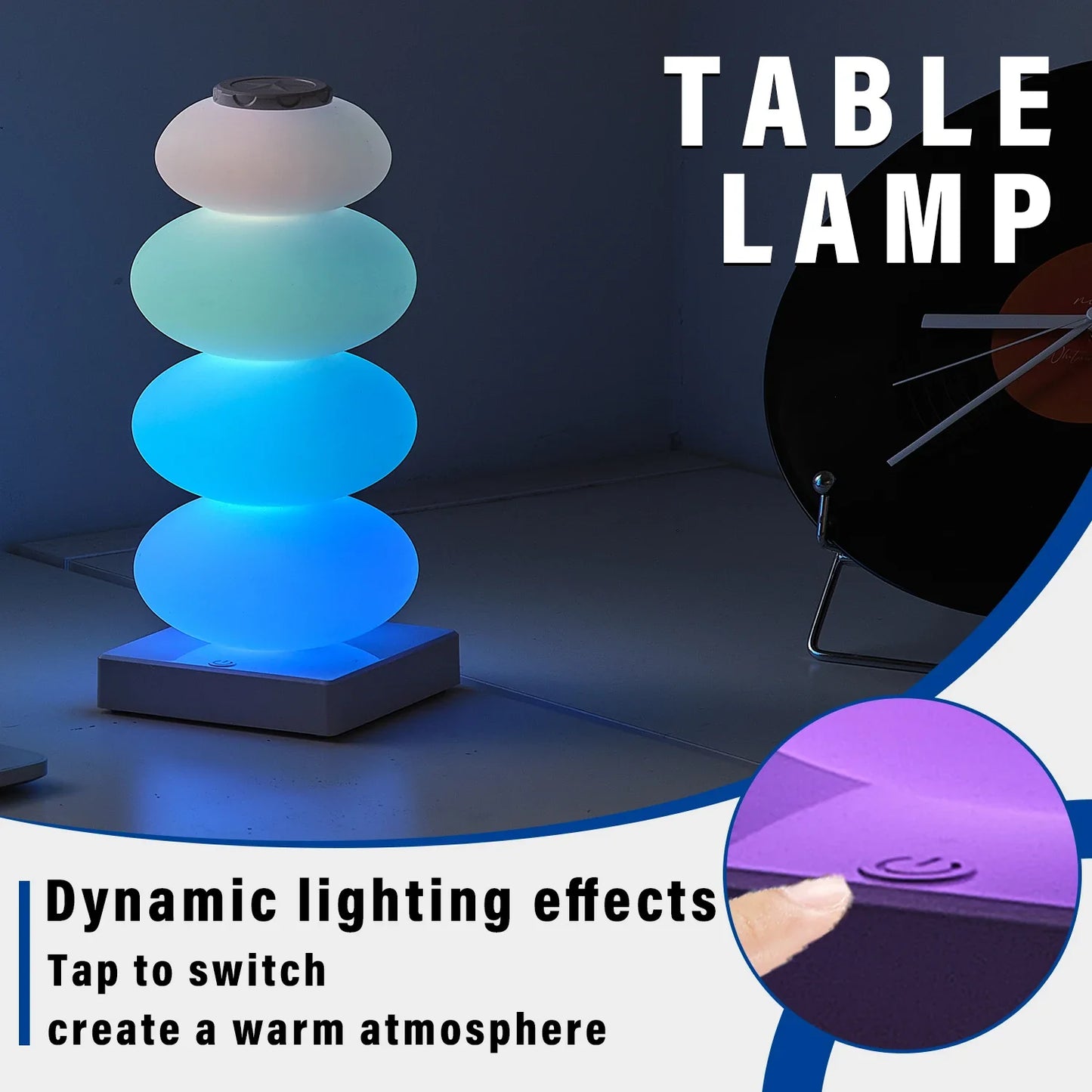 Table lamp with dynamic lighting effects on a dark background