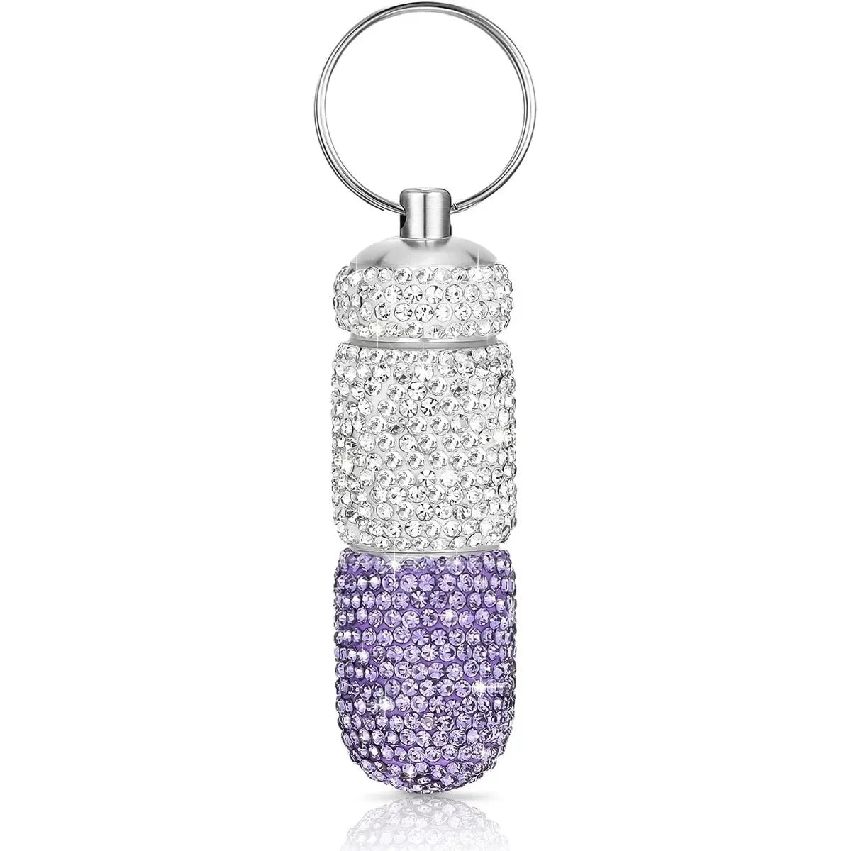 Bling Keychain Pill Box 2 Compartments Small Travel Pill Case Organizer Crystal Diamond Medicine Bottle Pill Bottle Keychain Pure Ember