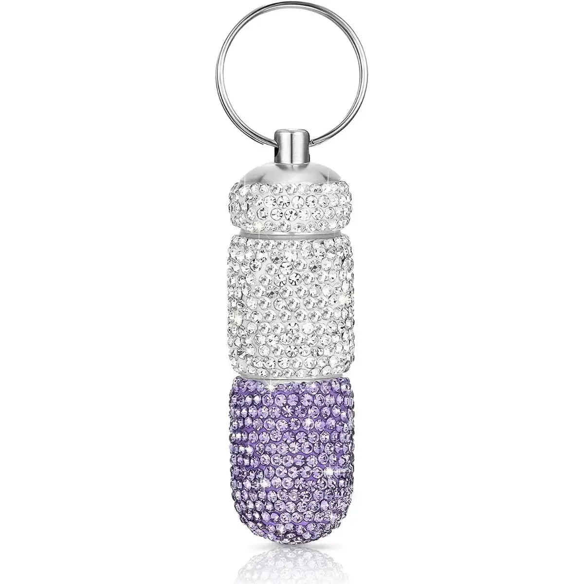 Bling Keychain Pill Box 2 Compartments Small Travel Pill Case Organizer Crystal Diamond Medicine Bottle Pill Bottle Keychain Pure Ember