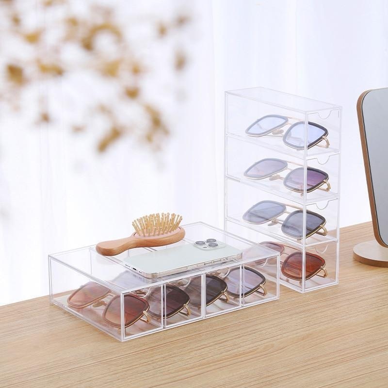 4-layer Plastic Drawer Storage Box Transparent Dustproof Sunglasses Organizer