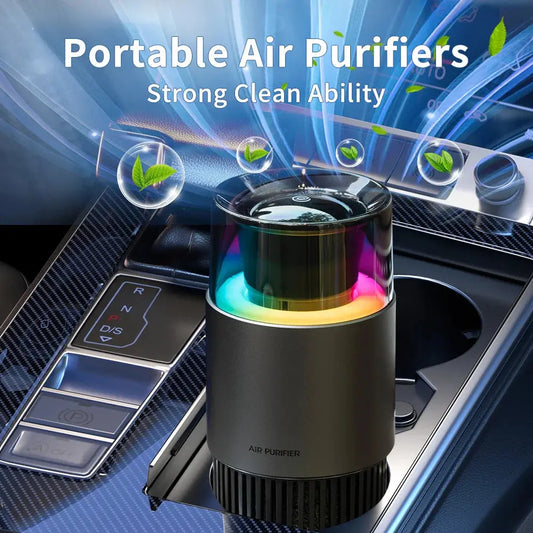 Car Air Purifier with Negative Ions Purifying, LED RGB Light, Vehicle Air Freshener for Oddor PM2.5, USB Powered Pure Ember