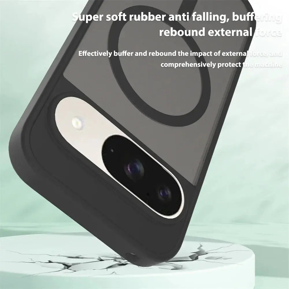 Black phone case with text on a light green background