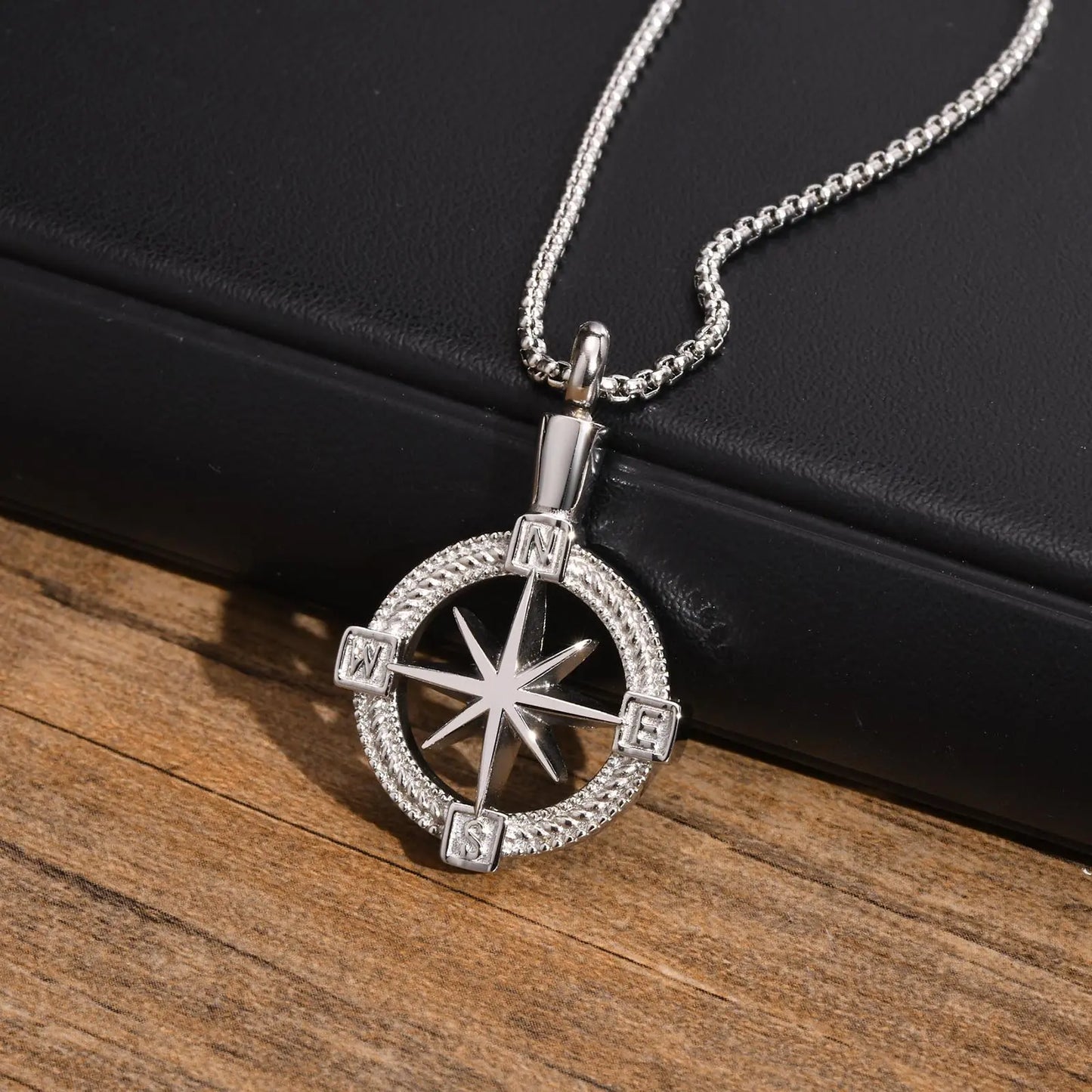 Navigation Compass Necklace, Stainless Steel Urn Cremation for Ashes