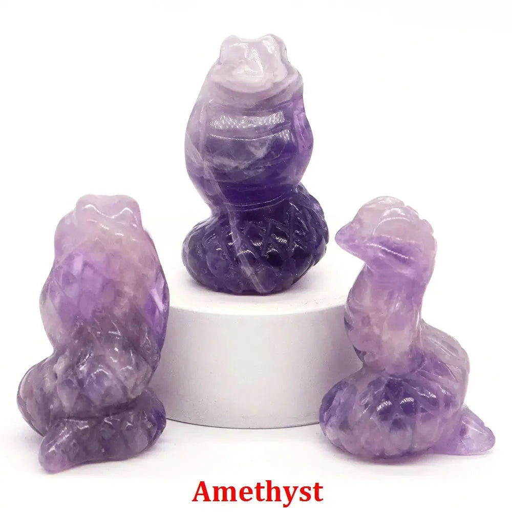 1.5" Crystal Snake Figurine Natural Stone Cobra Statue Hand Carved Gemstone Animal Sculpture Ornament Pure Ember