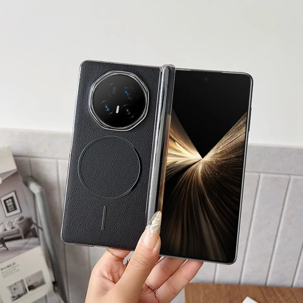 Person holding a futuristic phone case with a reflective surface
