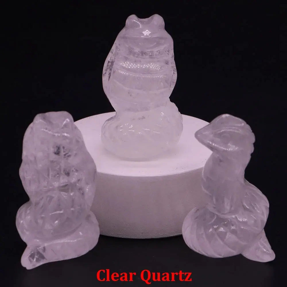 1.5" Crystal Snake Figurine Natural Stone Cobra Statue Hand Carved Gemstone Animal Sculpture Ornament Pure Ember