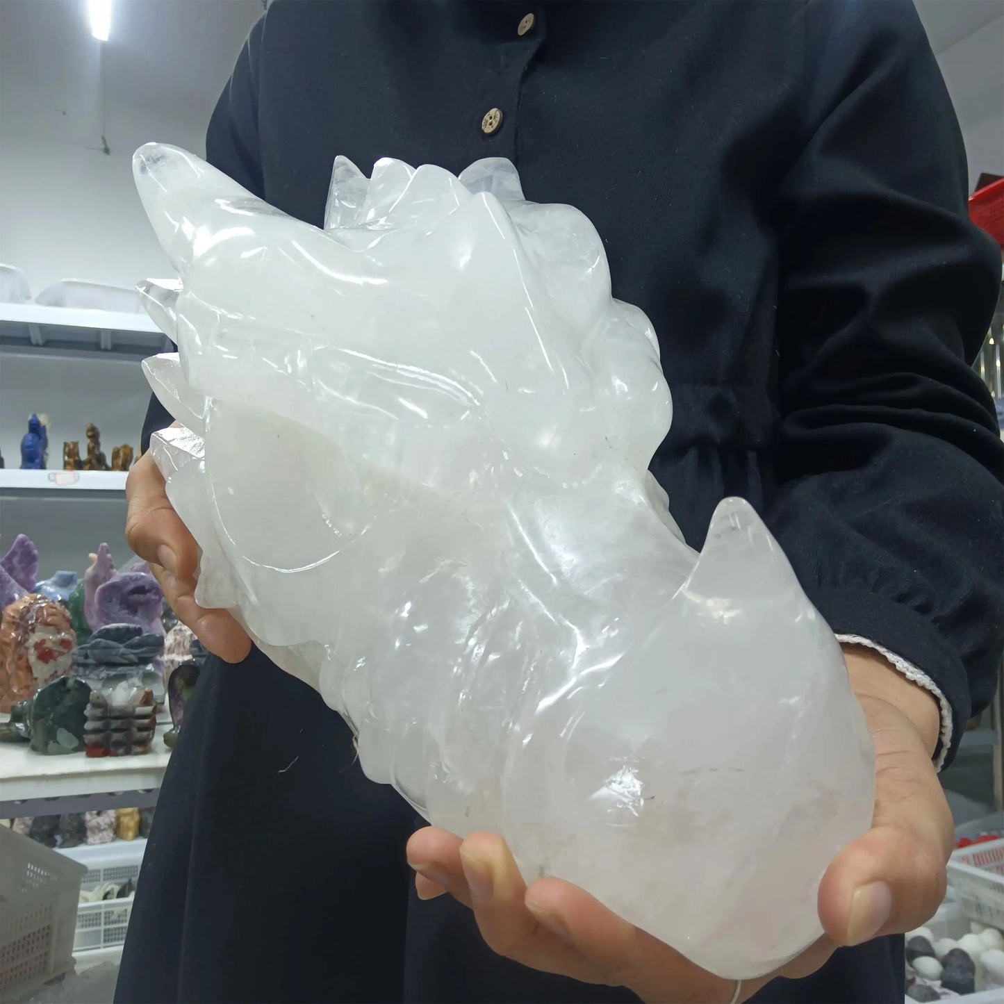 Magical Natural White Quartz Dragon Skull fung shui