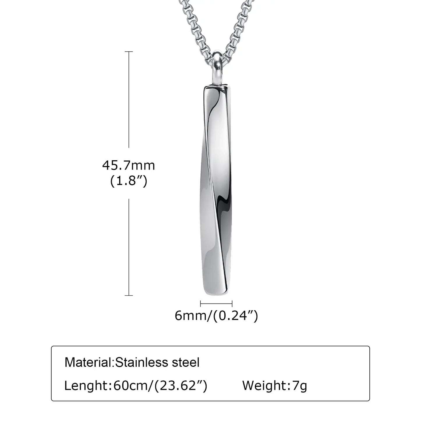 Mobius Bar Pendant Necklaces Cremation Ashes Urn Necklace