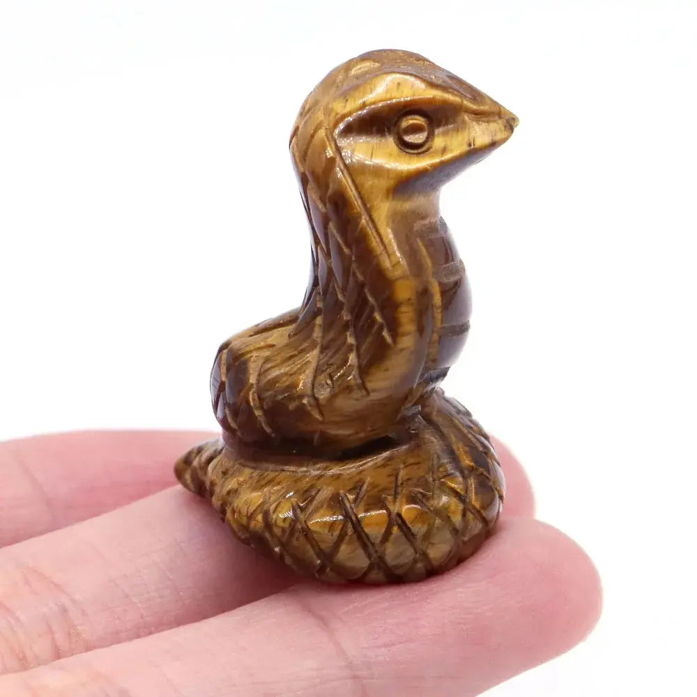1.5" Crystal Snake Figurine Natural Stone Cobra Statue Hand Carved Gemstone Animal Sculpture Ornament Pure Ember