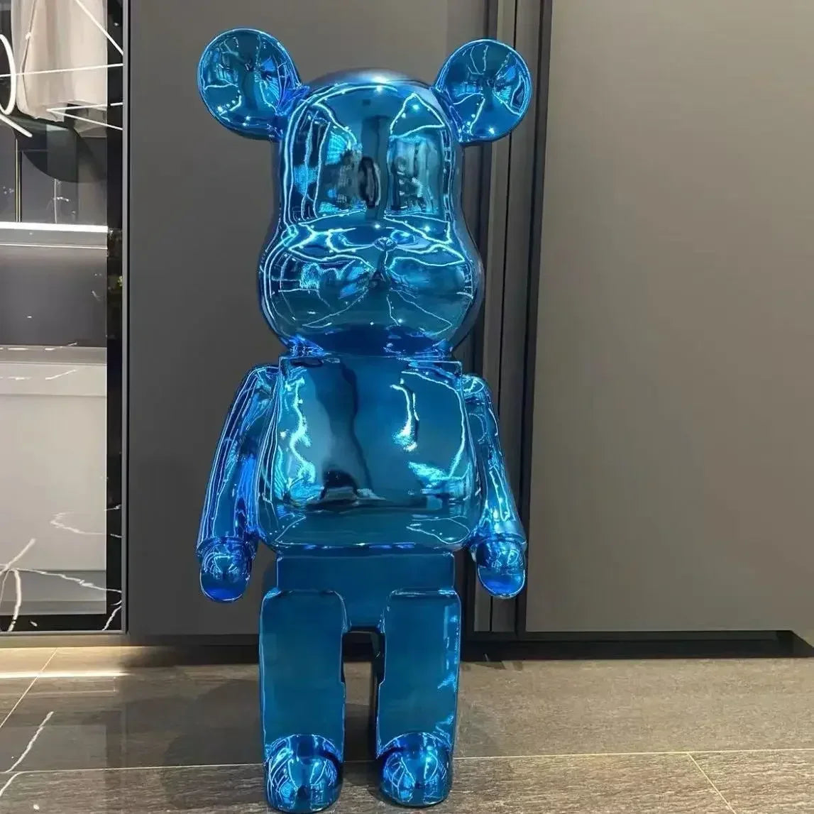 Blue transparent bear-shaped chair in a room with a neutral background bearbrick collectable