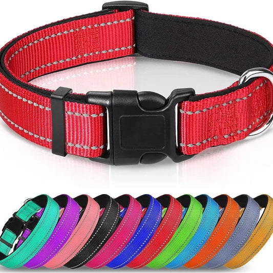 Reflective Dog Collar, Soft Neoprene Medium to Large Dogs, Neck 25-60 Centimetre red
