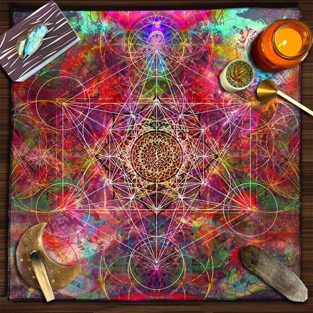 Colorful Abstract Geometry Tarot Tablecloth Altar Cloth Tarot Spread Cloth Spiritual Oracle Card Pad Pagan Oracle Tarot Mat Pure Ember