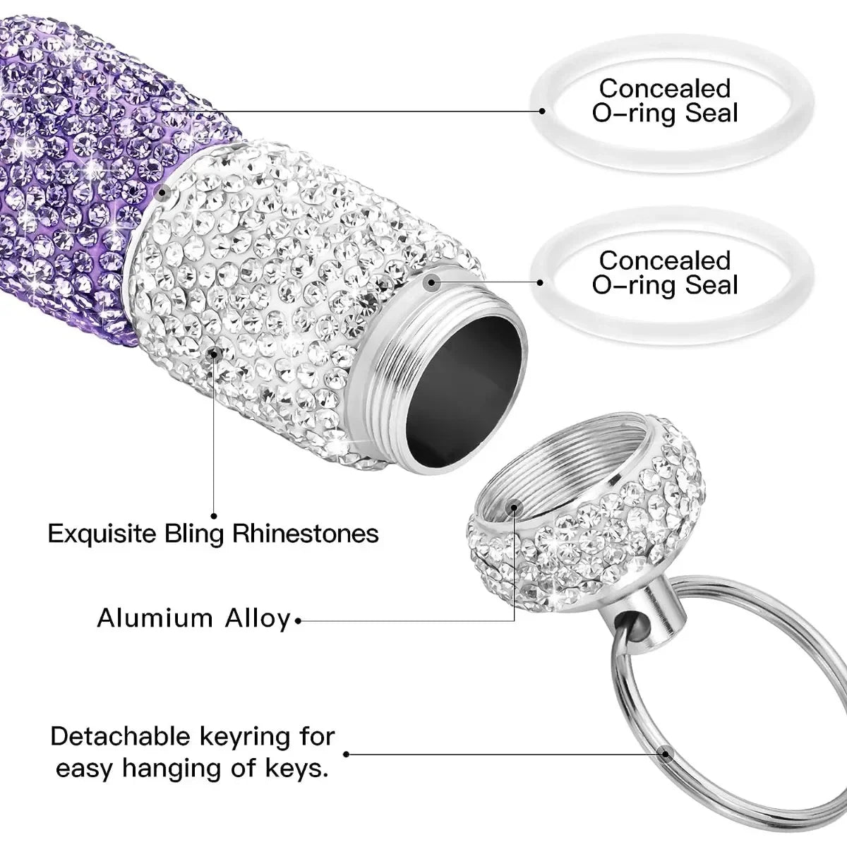 Bling Keychain Pill Box 2 Compartments Small Travel Pill Case Organizer Crystal Diamond Medicine Bottle Pill Bottle Keychain Pure Ember